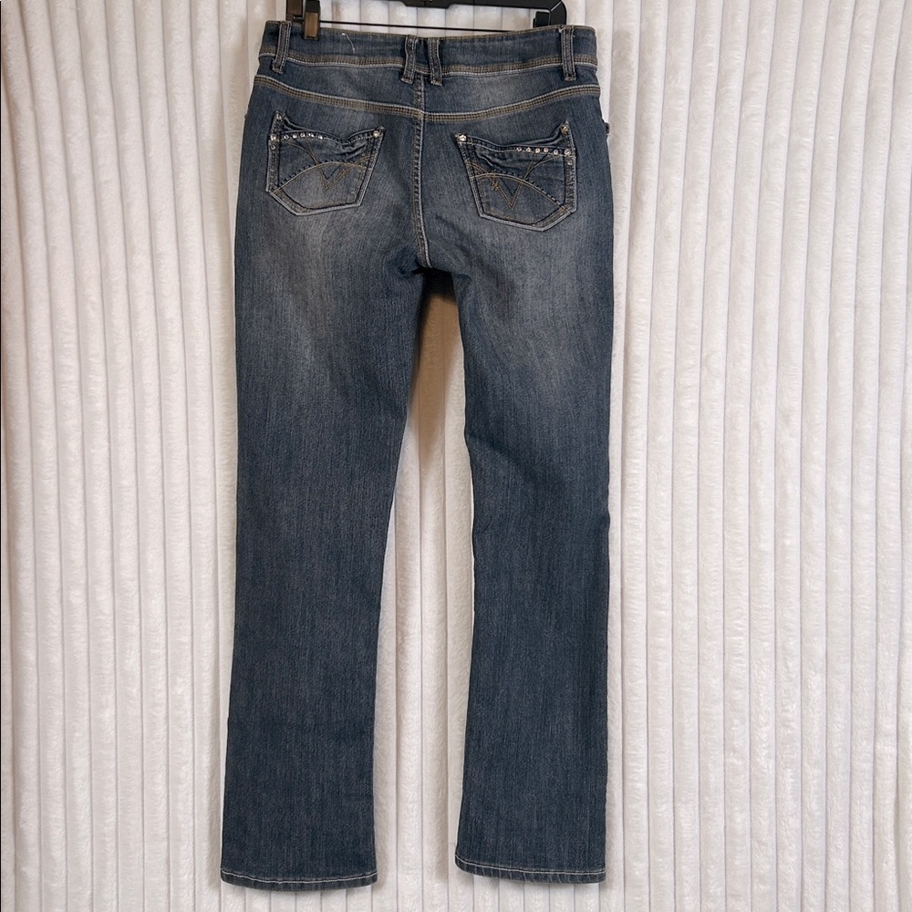 Suko Jeans rhinestone bling pocket stretch slim straight jeans sz 10